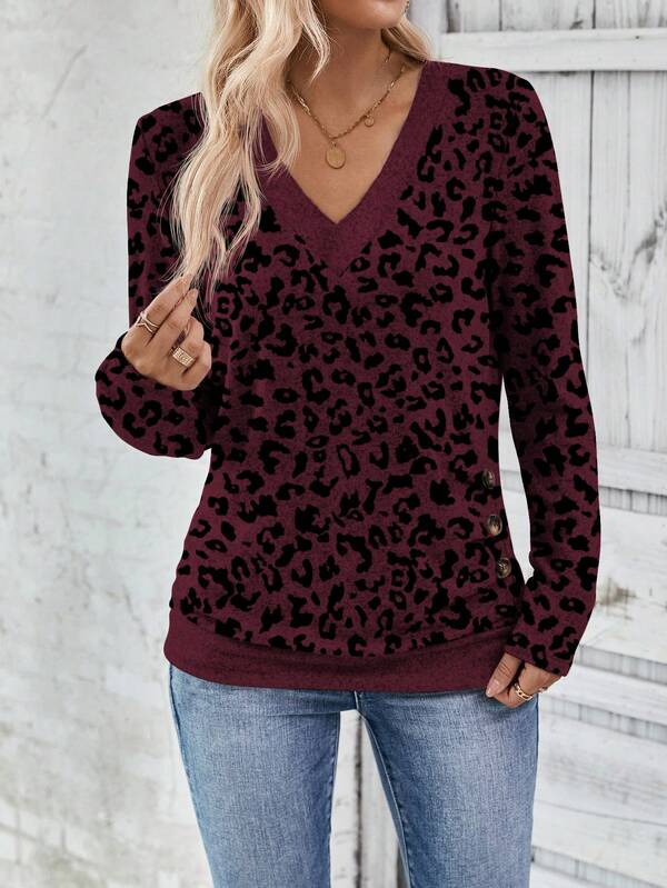 Blusa Feminina em Malha Premium Decote V Contrastante Manga Longa - Essenciais Urbanos