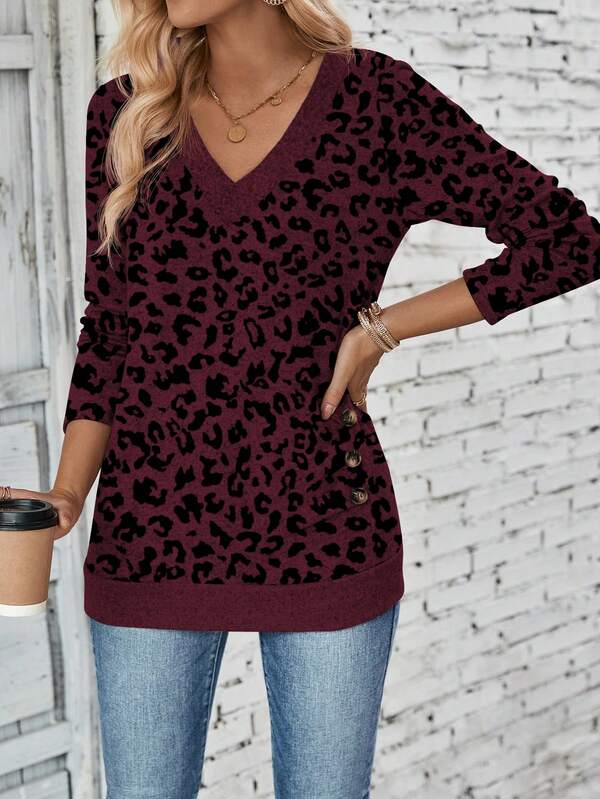 Blusa Feminina em Malha Premium Decote V Contrastante Manga Longa - Essenciais Urbanos