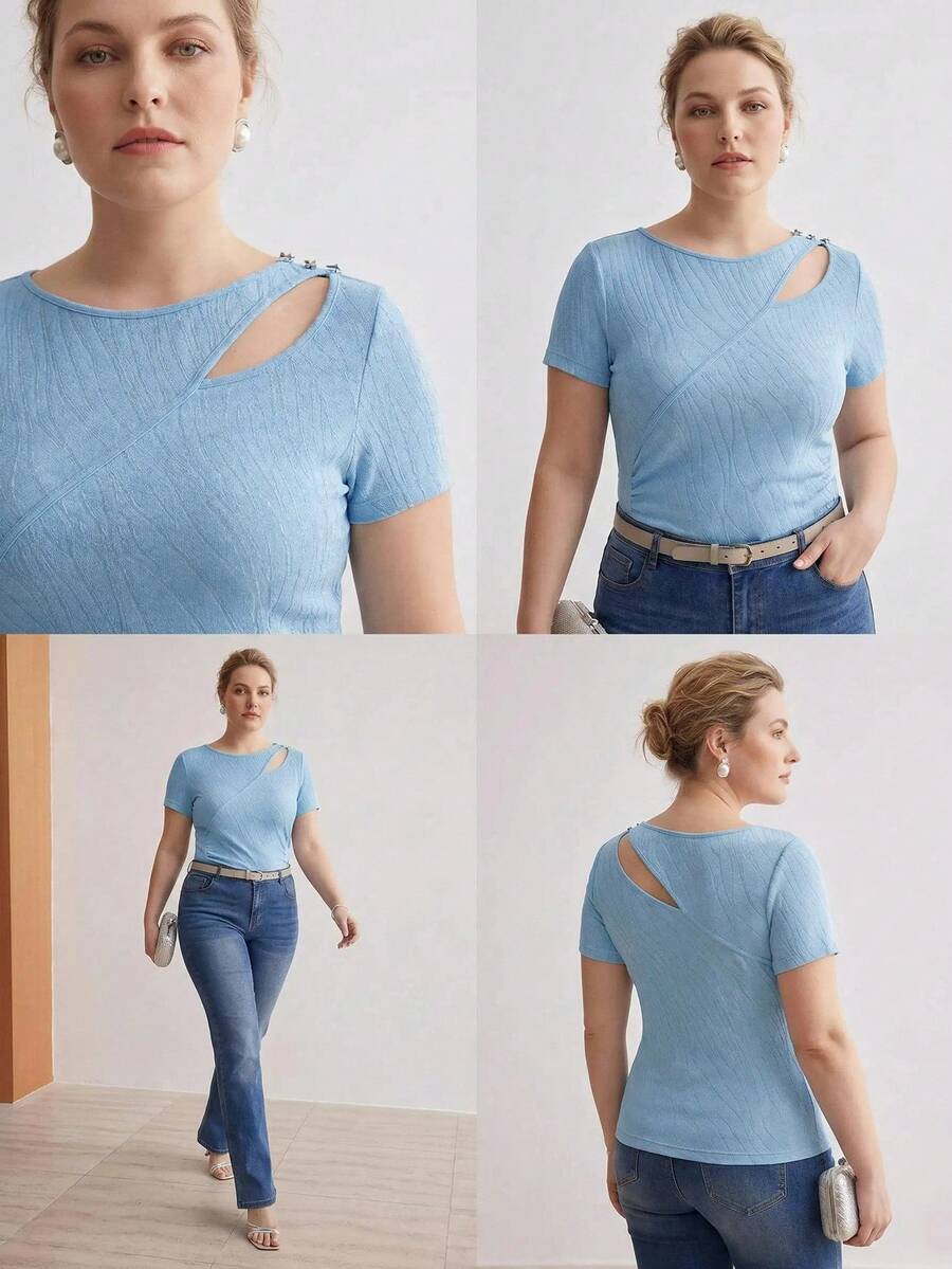 Blusa Plus Size elegante com recorte assimétrico – Primavera Verão 2027