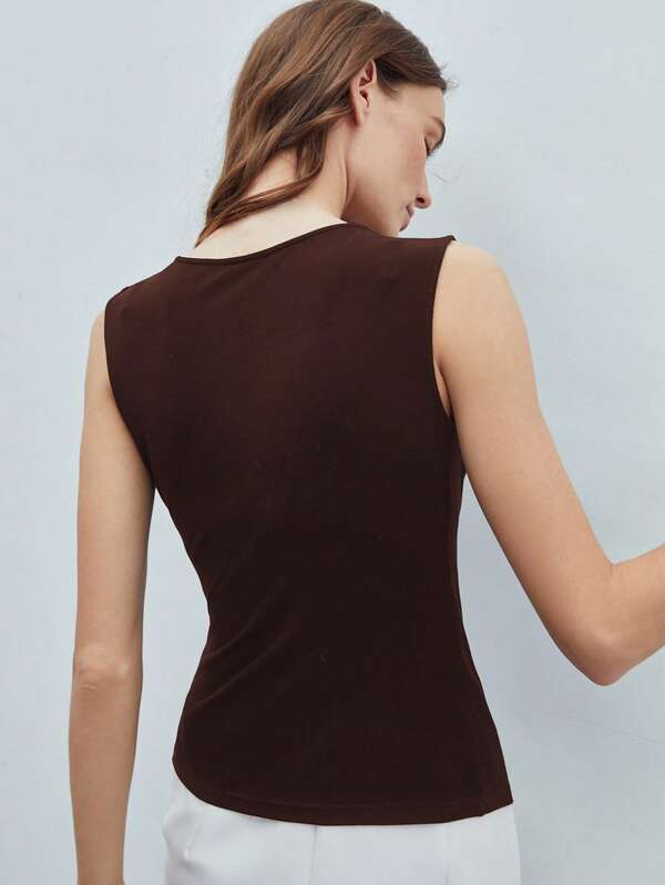 Blusa Regata Feminina Slim - Cor Preto Roxo Castanho - Coleção Entre Estações - Roupas do Encanto