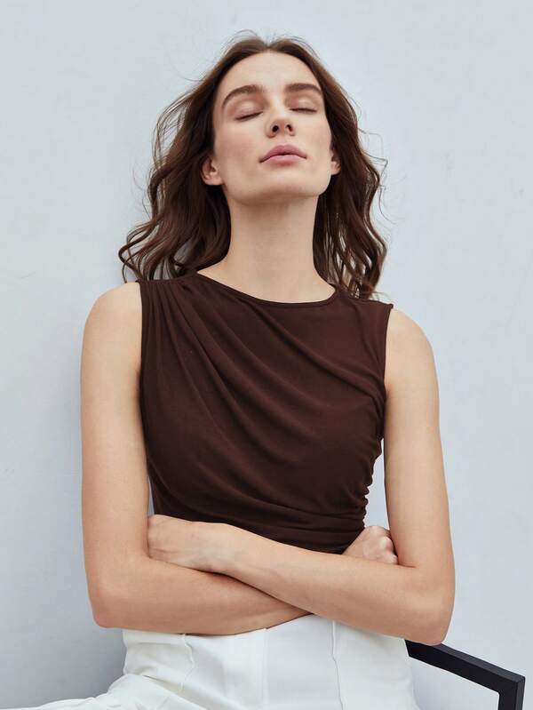 Blusa Regata Feminina Slim - Cor Preto Roxo Castanho - Coleção Entre Estações - Roupas do Encanto 