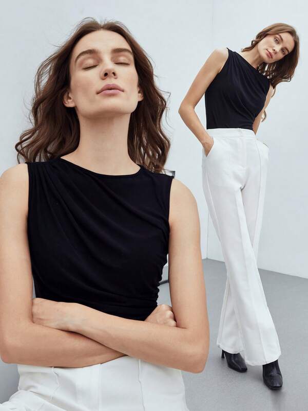 Blusa Regata Feminina Slim - Cor Preto Roxo Castanho - Coleção Entre Estações - Roupas do Encanto