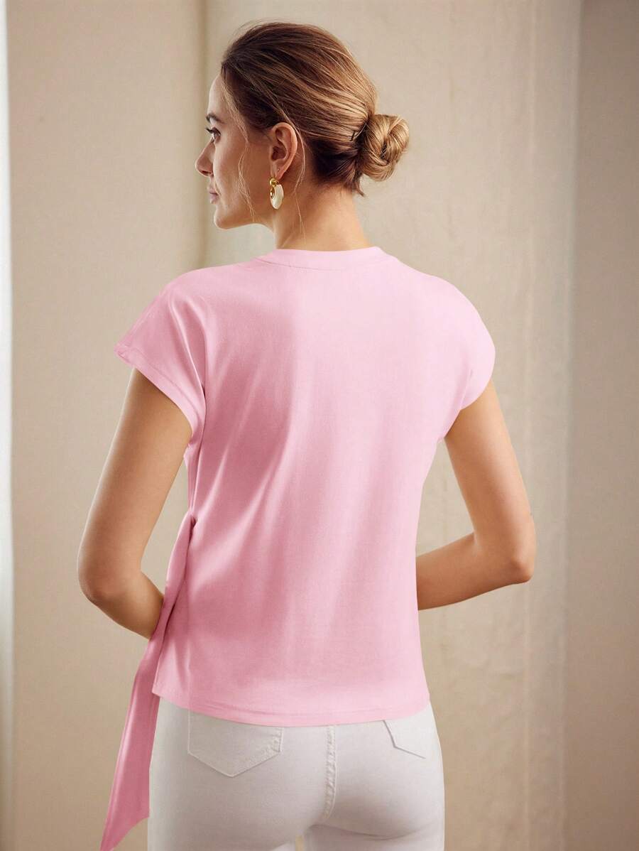 Blusa Rosa Pétala feminina 94% algodão com detalhe assimétrico – Primavera Verão 2027