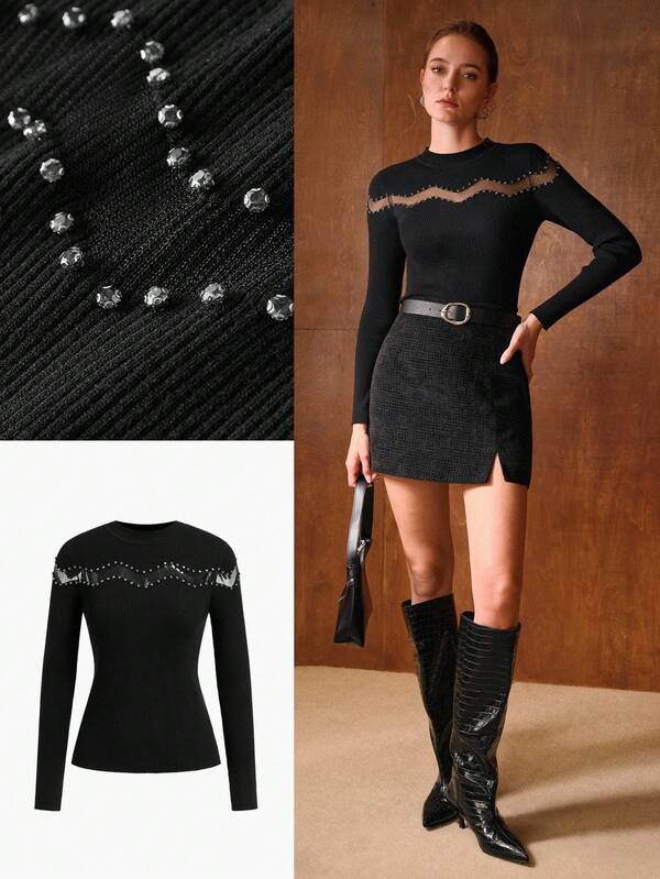 Blusa Suéter de Tricô Slim Fit Feminino Manga Longa Gola Redonda Elegante Outono/Inverno - Boutique do Encanto Blusas 