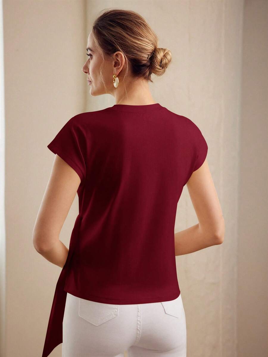 Blusa Vinho Bordô feminina com detalhe torcido na cintura