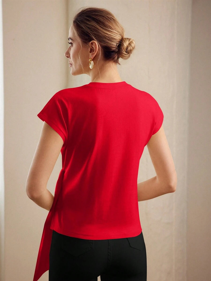 Blusa feminina Vermelho Rubi com faixa lateral e manga curta