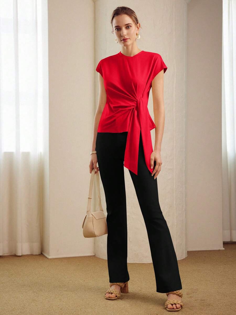 Blusa feminina Vermelho Rubi com faixa lateral e manga curta