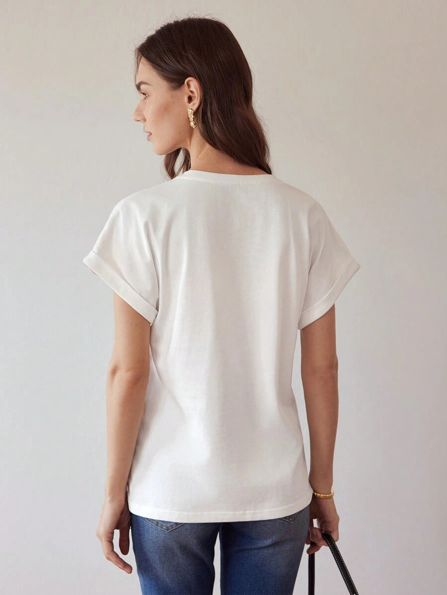 Blusa feminina branca de algodão com elastano para primavera e verão