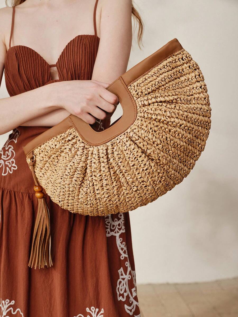 Bolsa feminina elegante de verão em formato semicircular