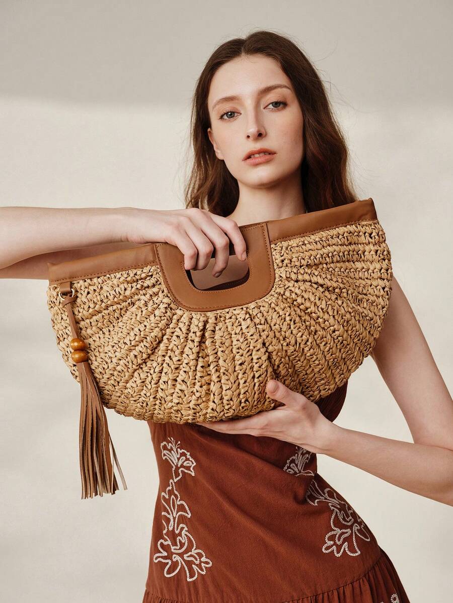 Bolsa feminina elegante de verão em formato semicircular