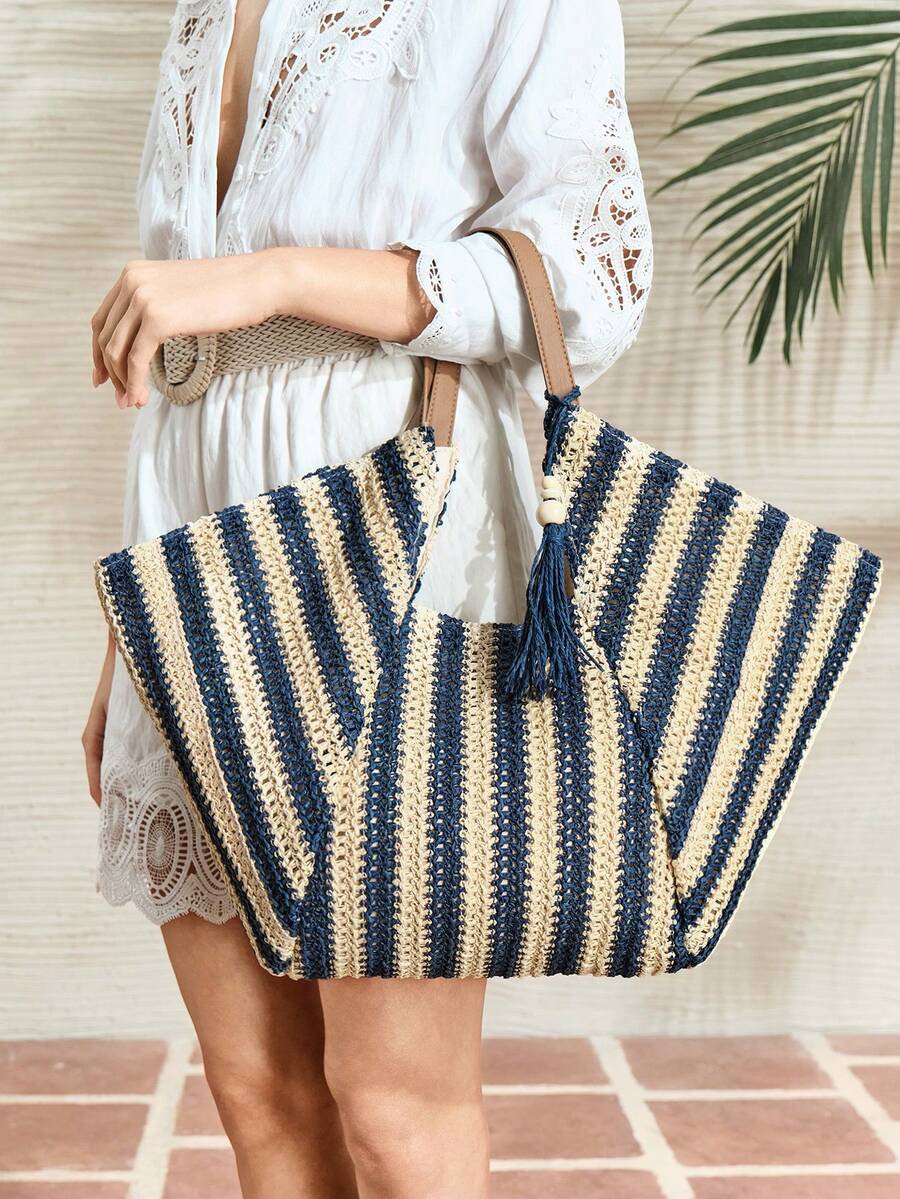 Bolsa feminina grande azul em trama natural – Boutique do Encanto