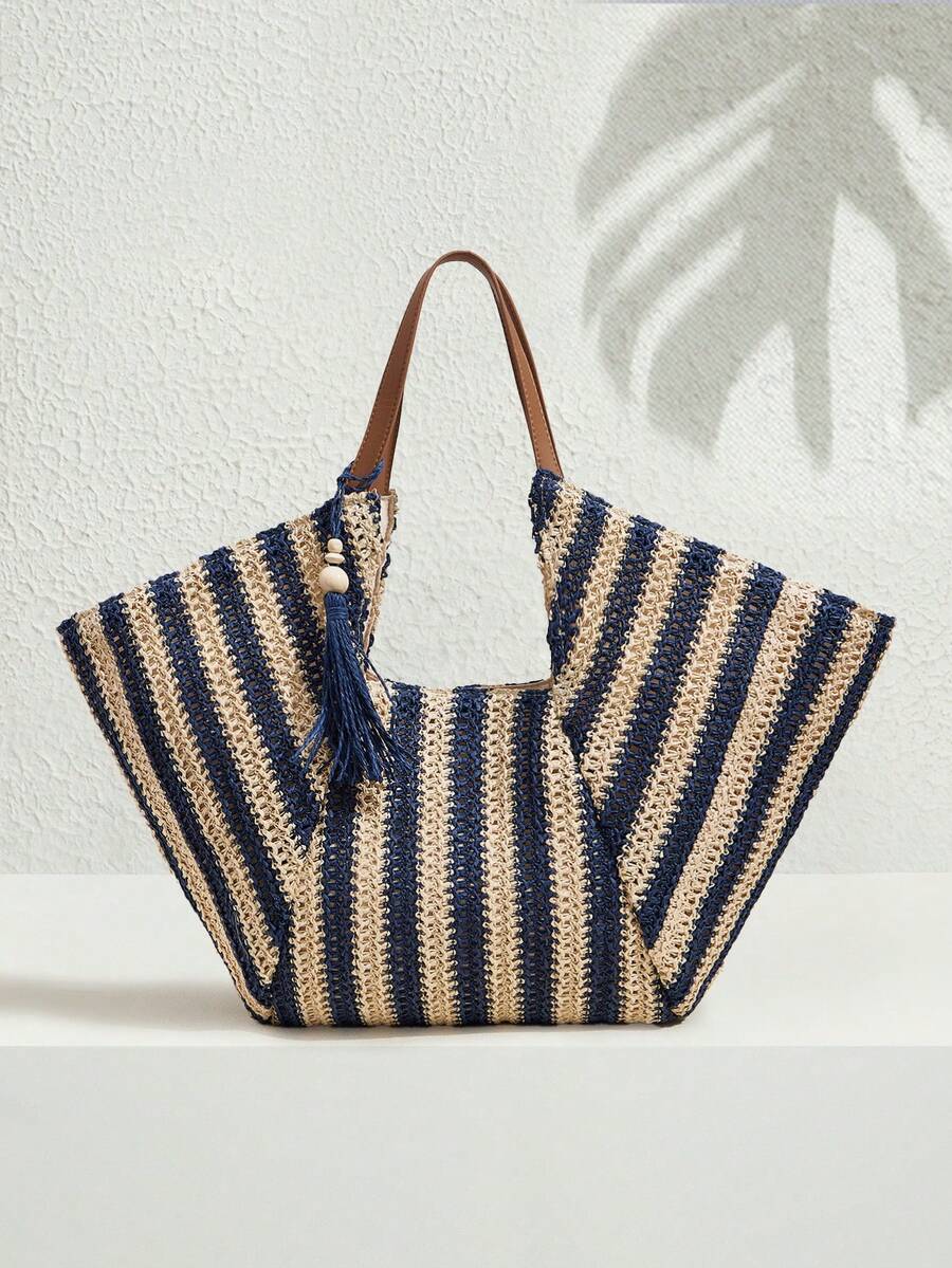 Bolsa feminina grande azul em trama natural – Boutique do Encanto
