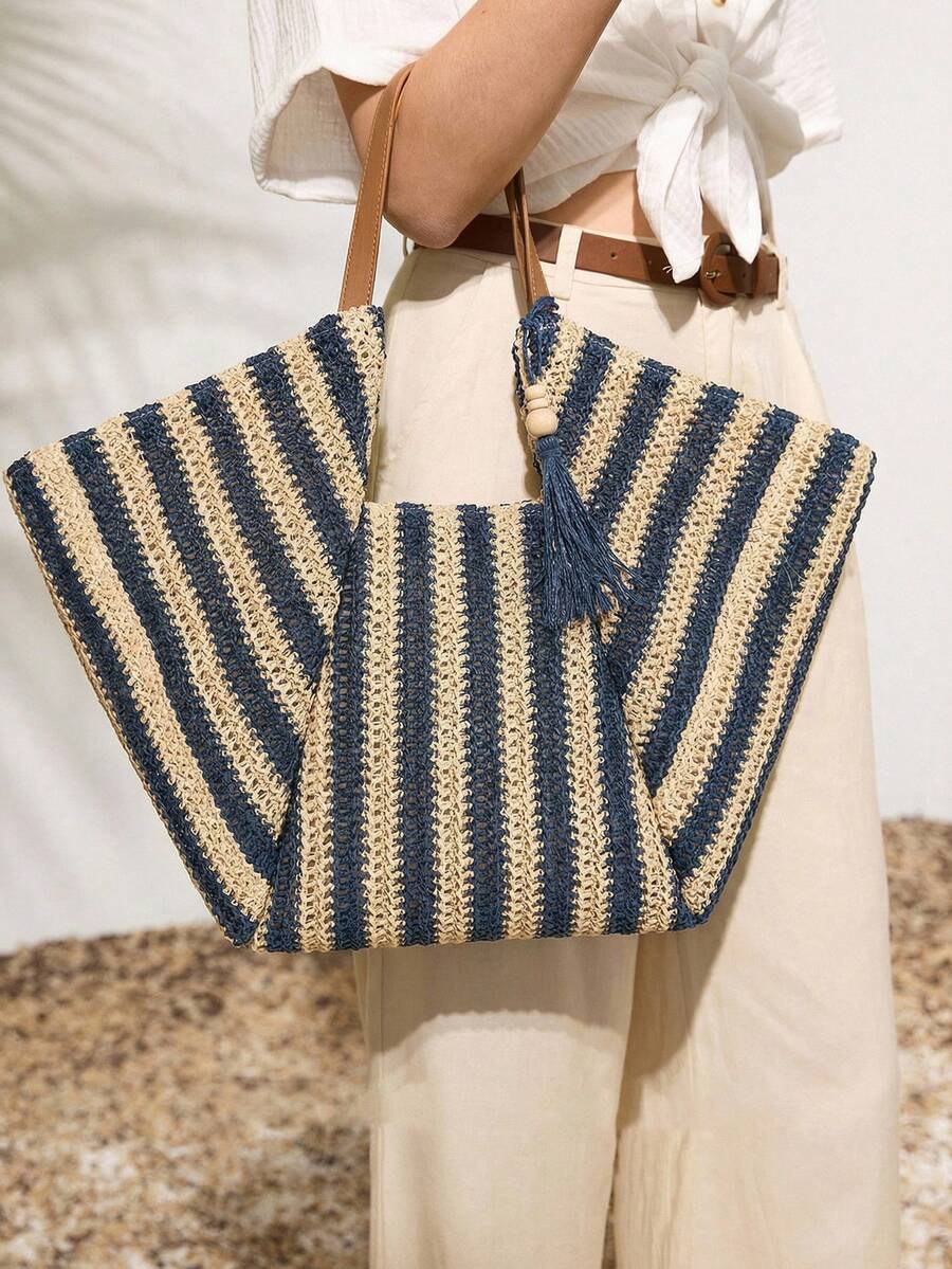 Bolsa feminina grande azul em trama natural – Boutique do Encanto