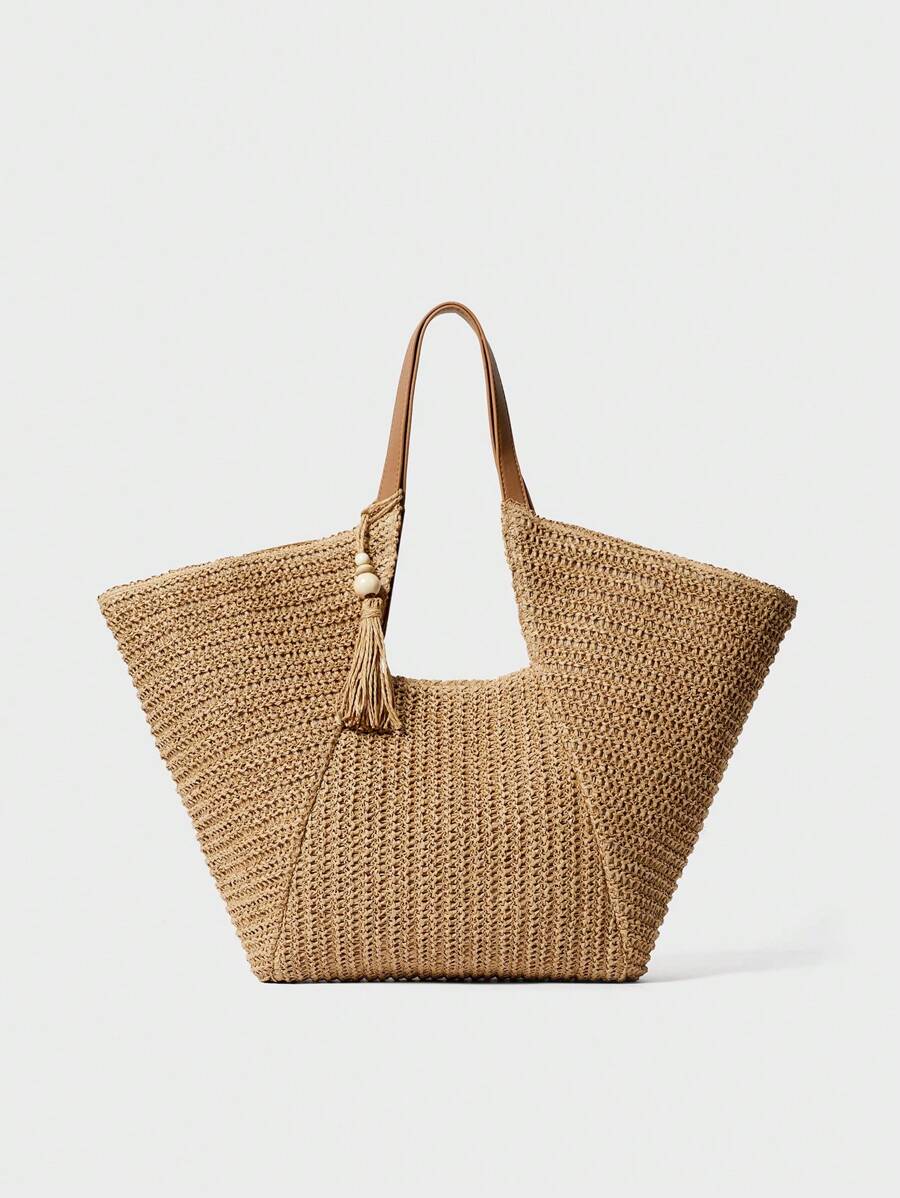 Bolsa feminina grande bege em trama natural – Boutique do Encanto