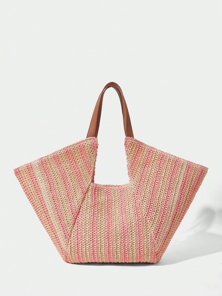Bolsa grande de verão em trama natural para praia e passeio