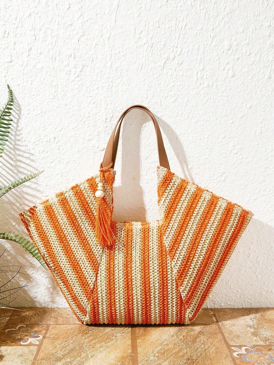 Bolsa tote feminina laranja com fechamento magnético