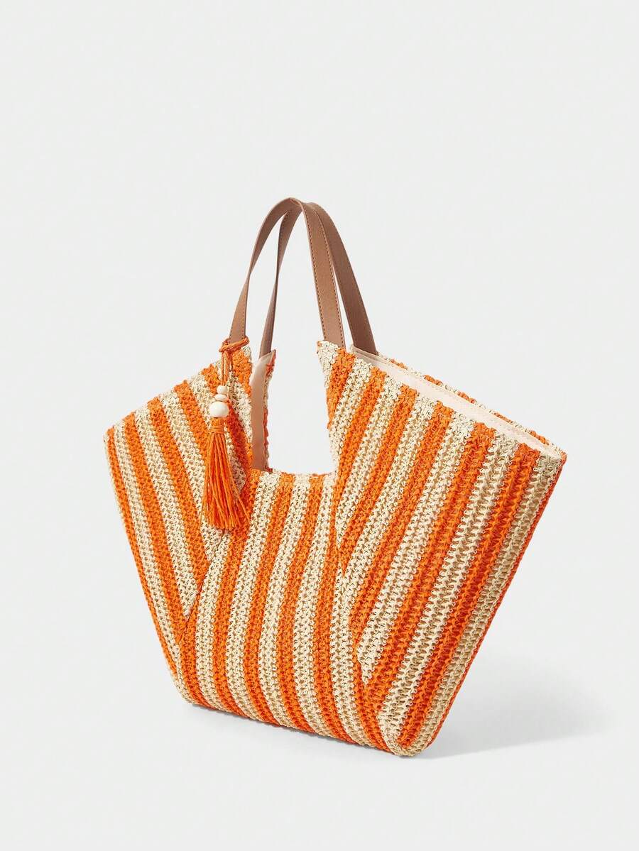 Bolsa tote feminina laranja com fechamento magnético