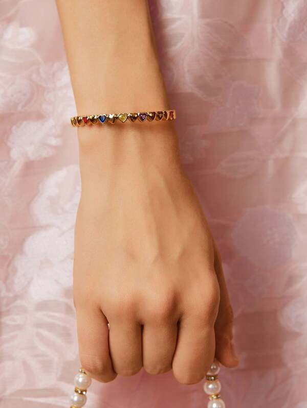 Bracelete Feminino Corações Coloridos em Aço Inox Banhado a Ouro 18 K - Semi Joia Fashion Premium Boutique do Encanto