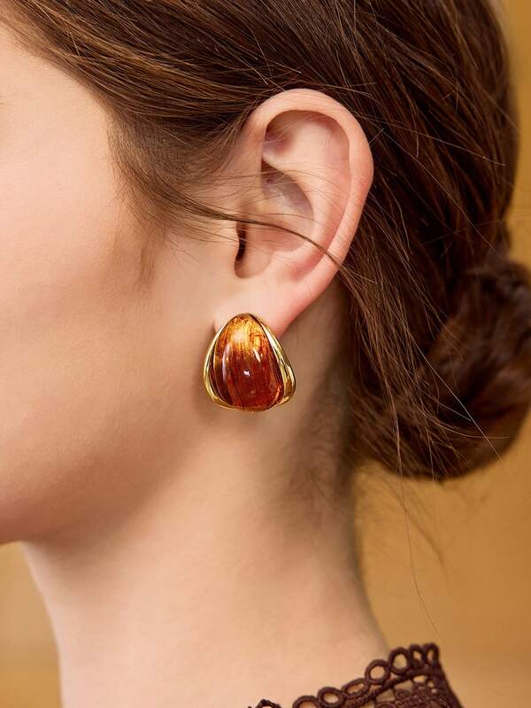 Brinco Feminino Acrílico Tye Die Geométrico com Banho de Ouro 18 K - Fashion Casual Premium - Boutique do Encanto Brincos