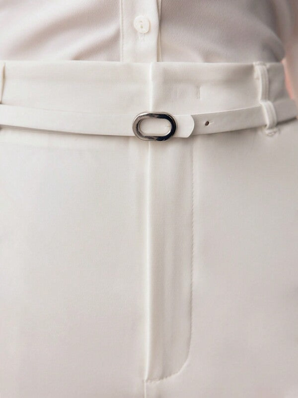 Calça Feminina Perna Reta - Cores Preto - Branco - Castanho - Cintura Natural, Zíper Frontal e Bolsos - Coleção Entre Estações - Boutique do Encanto 