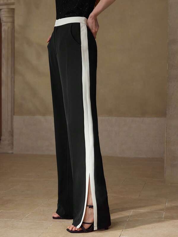 Calça Feminina Perna Reta com Listra Lateral - Cintura Elástica Alfaiataria Casual - Cores Básicas - Coleção Entre Estações - Boutique do Encanto 