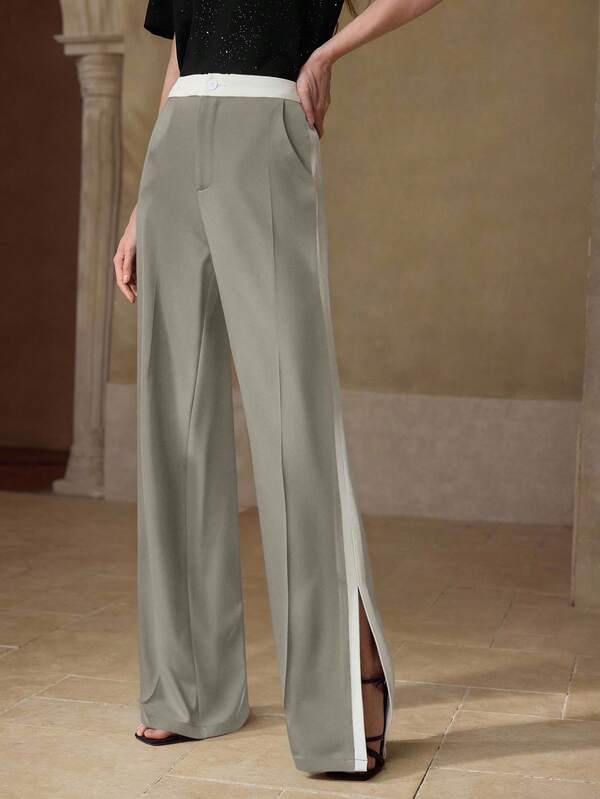 Calça Feminina Perna Reta com Listra Lateral - Cintura Elástica Alfaiataria Casual - Cores Básicas - Coleção Entre Estações - Boutique do Encanto 