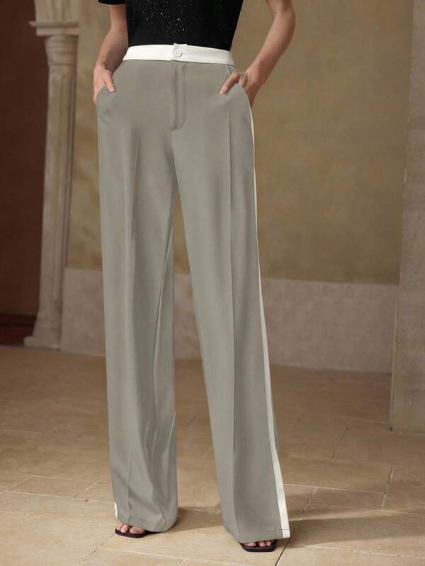 Calça Feminina Perna Reta com Listra Lateral - Cintura Elástica Alfaiataria Casual - Cores Básicas - Coleção Entre Estações - Boutique do Encanto 