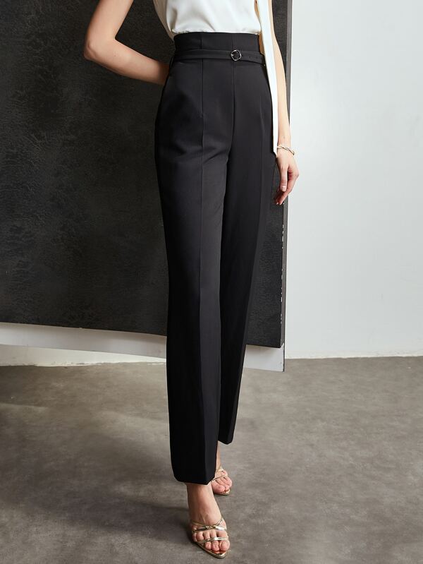 Calça Feminina de Alfaiataria Preta Perna Reta Cintura Natural - Social Escritório Elegante - Boutique do Encanto Calças