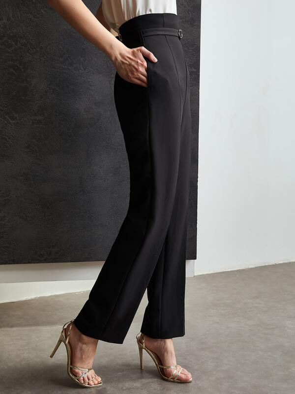 Calça Feminina de Alfaiataria Preta Perna Reta Cintura Natural - Social Escritório Elegante - Boutique do Encanto Calças