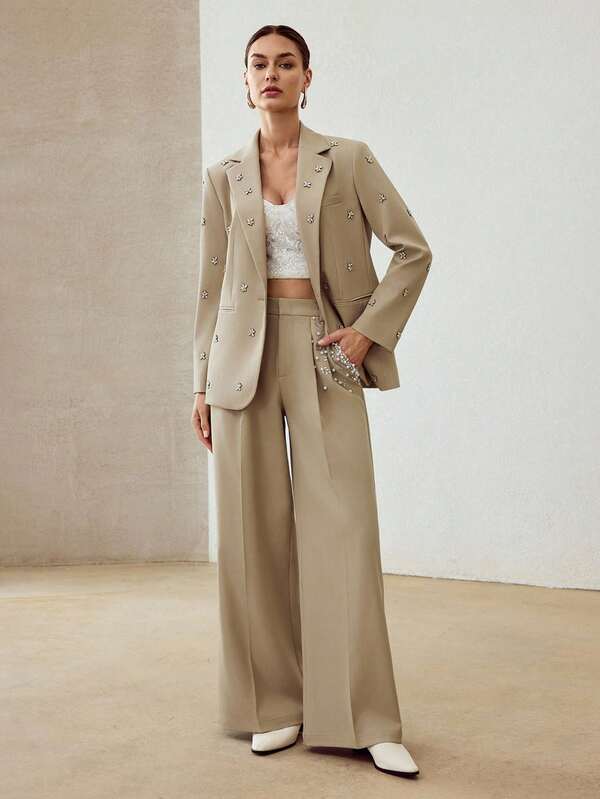 Calça Social Feminina  Alfaiataria Premium  Perna Reta com  Pérolas Decorativas - Boutique do Encanto Calças