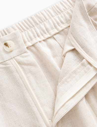 Calça feminina 90% viscose e 10% linho acabamento do ziper e cos