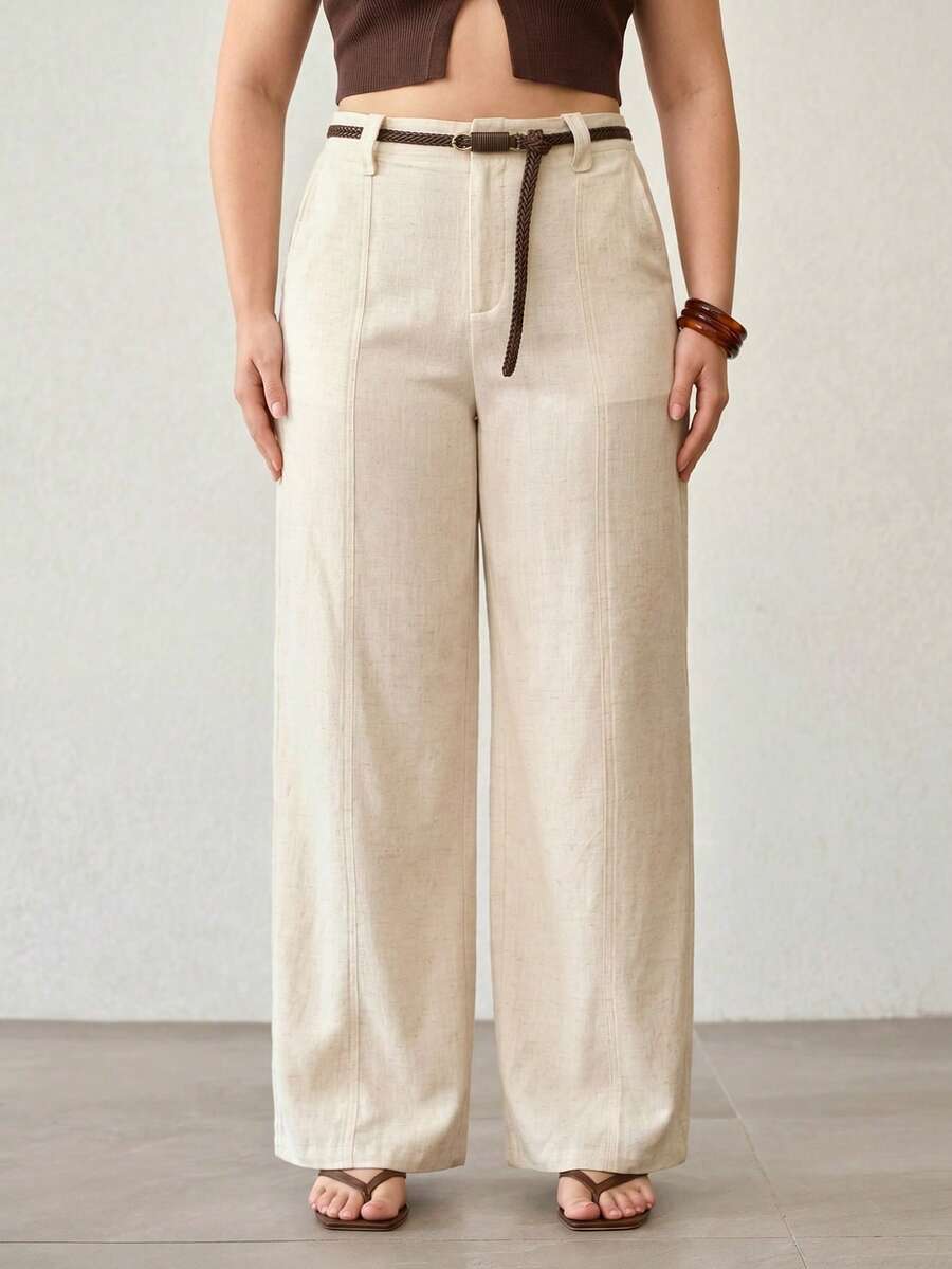 Calça feminina Linho Natural Plus Size para Primavera Verão