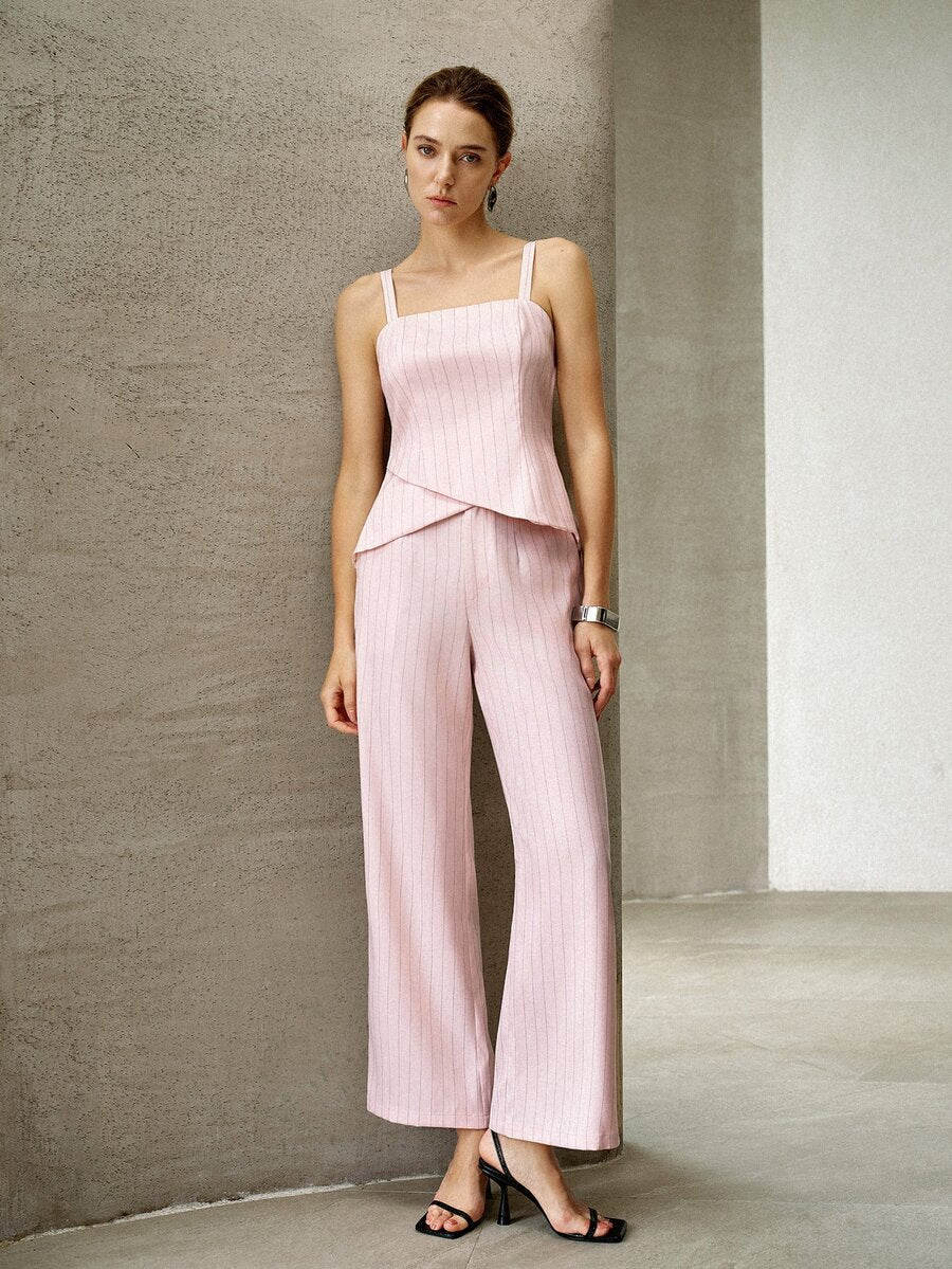 Calça feminina pantalona texturizada com pernas amplas