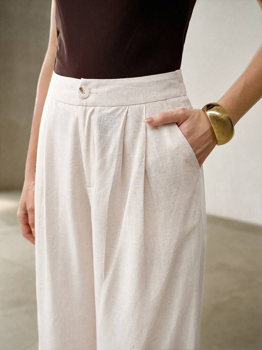 Calça pantalona feminina longa com cintura natural
