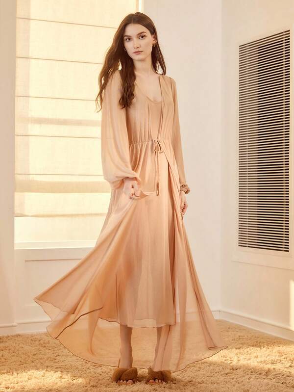 Camisola Longa com Bata Luxuosa Damasco – Conjunto 2 Peças Íntimos & Conforto | Slim Fit em Malha - Boutique do Encanto 