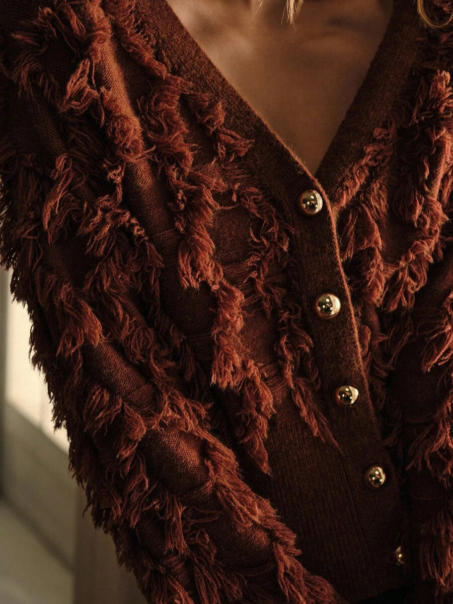 Cardigan elegante em tricô texturizado feminino