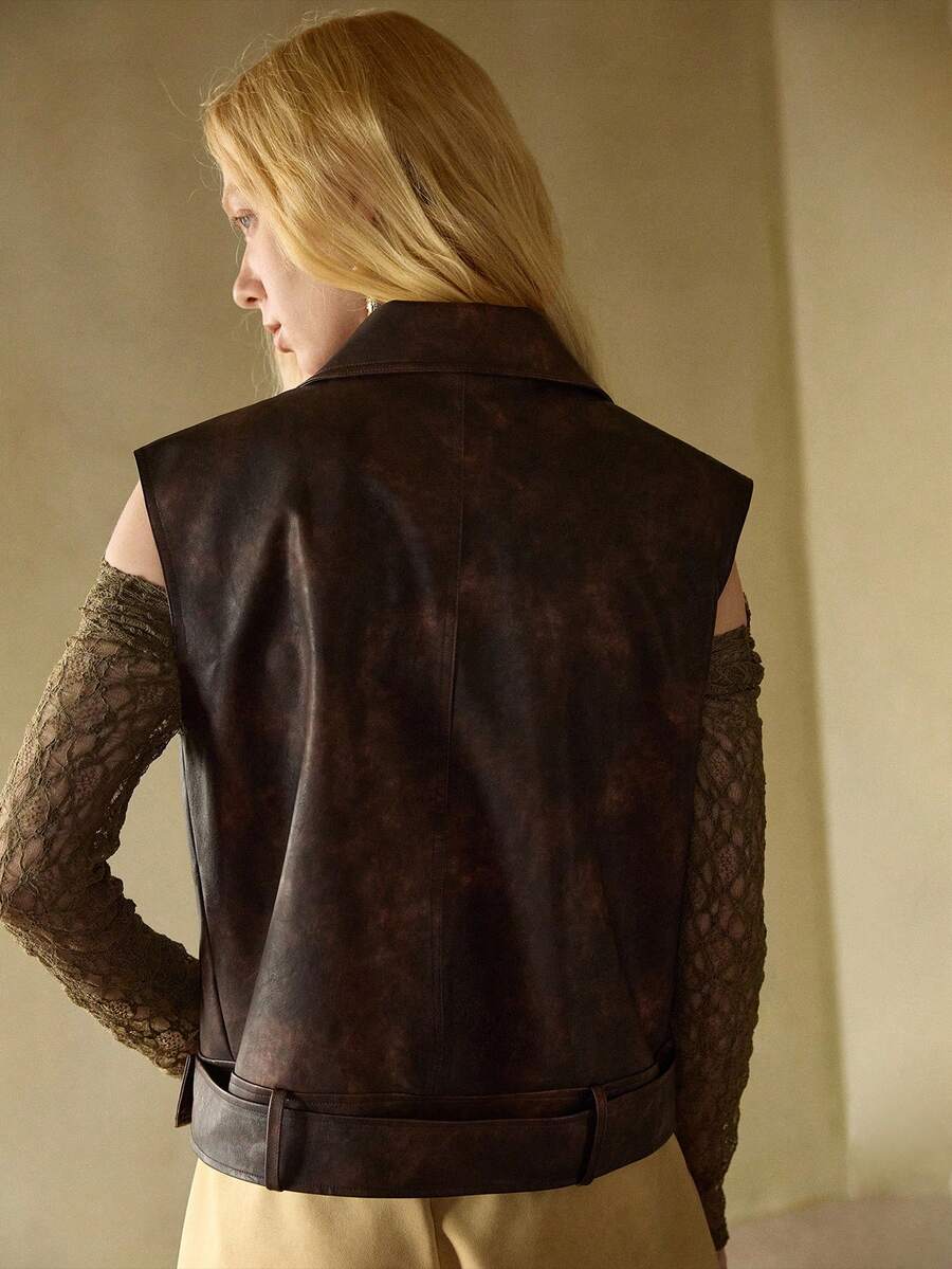 Colete Feminino Couro PU Marrom com Lapela – Elegante Moderno Premium | Boutique do Encanto