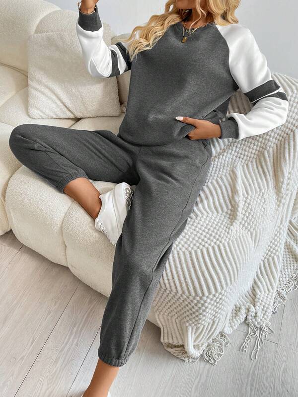 Conjunto Feminino Casual 2 Peças - Blusa Manga Longa com Recortes e Calça Malha Veludo 