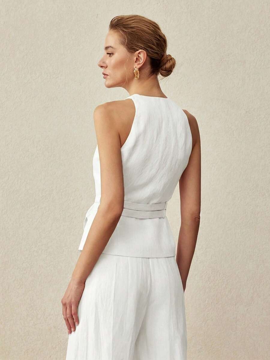 Conjunto feminino Off White sofisticado para escritório e eventos sociais
