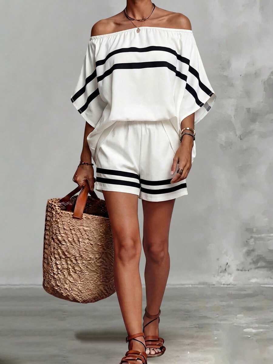 Conjunto feminino branco com blusa ombro a ombro e shorts – Boutique do Encanto