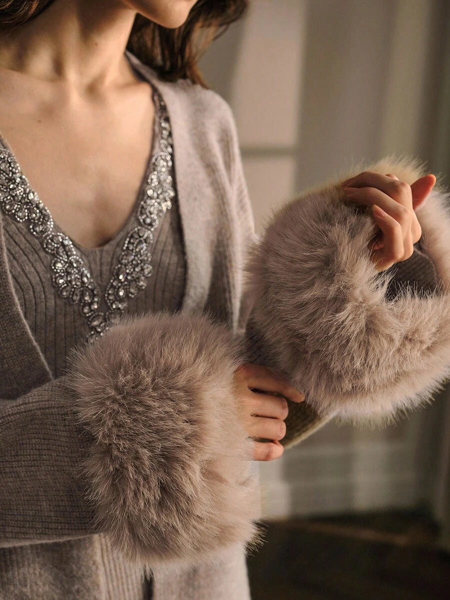 Conjunto luxury knit feminino com pelo removível