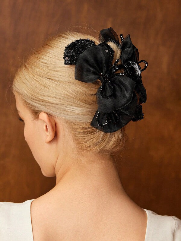 Presilha de Cabelo com Laço Bordado e Aplicações Bordadas - Coleção Glam - Boutique do Encanto 