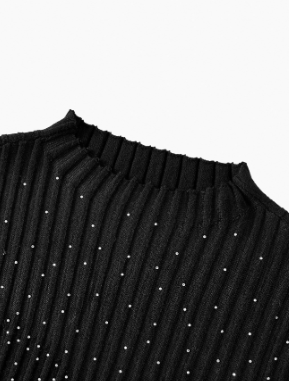 Suéter Premium Slim Fit com Strass e Transparência – Preto