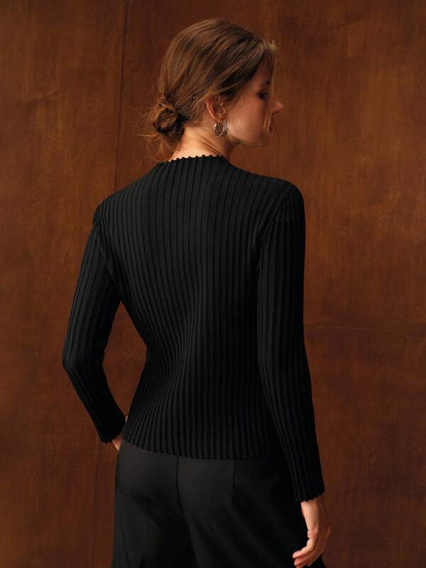 Suéter Premium Slim Fit com Strass e Transparência – Preto