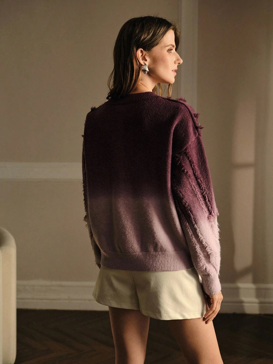 Suéter feminino premium roxo degradê com detalhes brilhantes