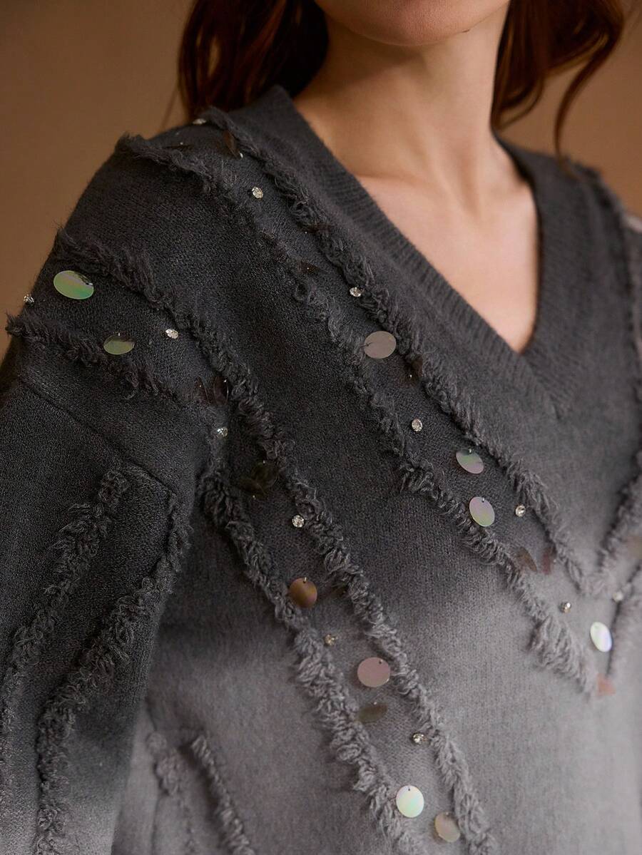 Suéter luxury knit feminino com aplicações brilhantes