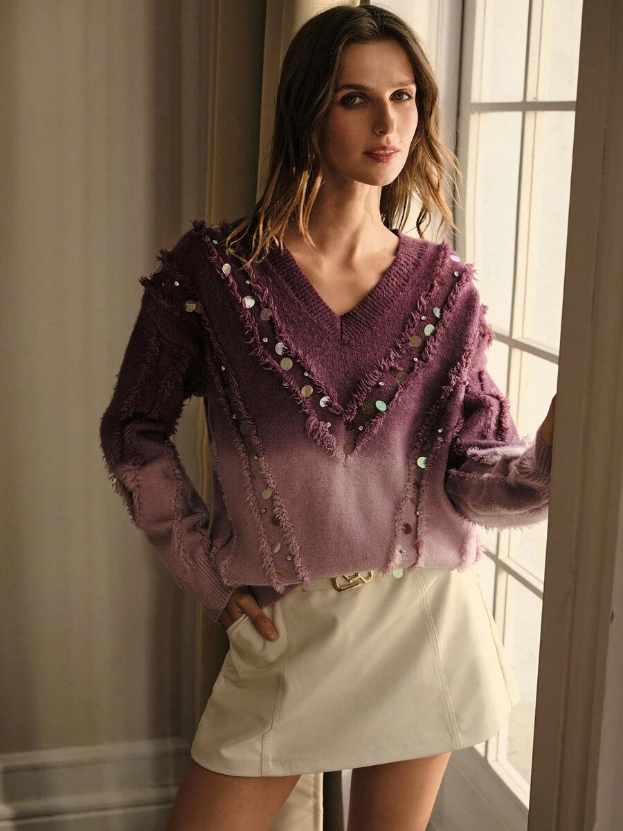 Tricô feminino sofisticado com efeito degradê elegante
