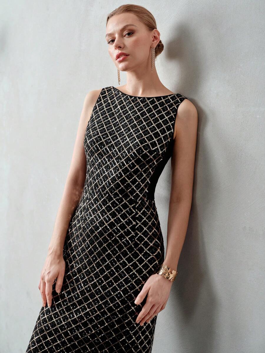 Vestido Midi Feminino Preto com desenhos bordados – Elegante
