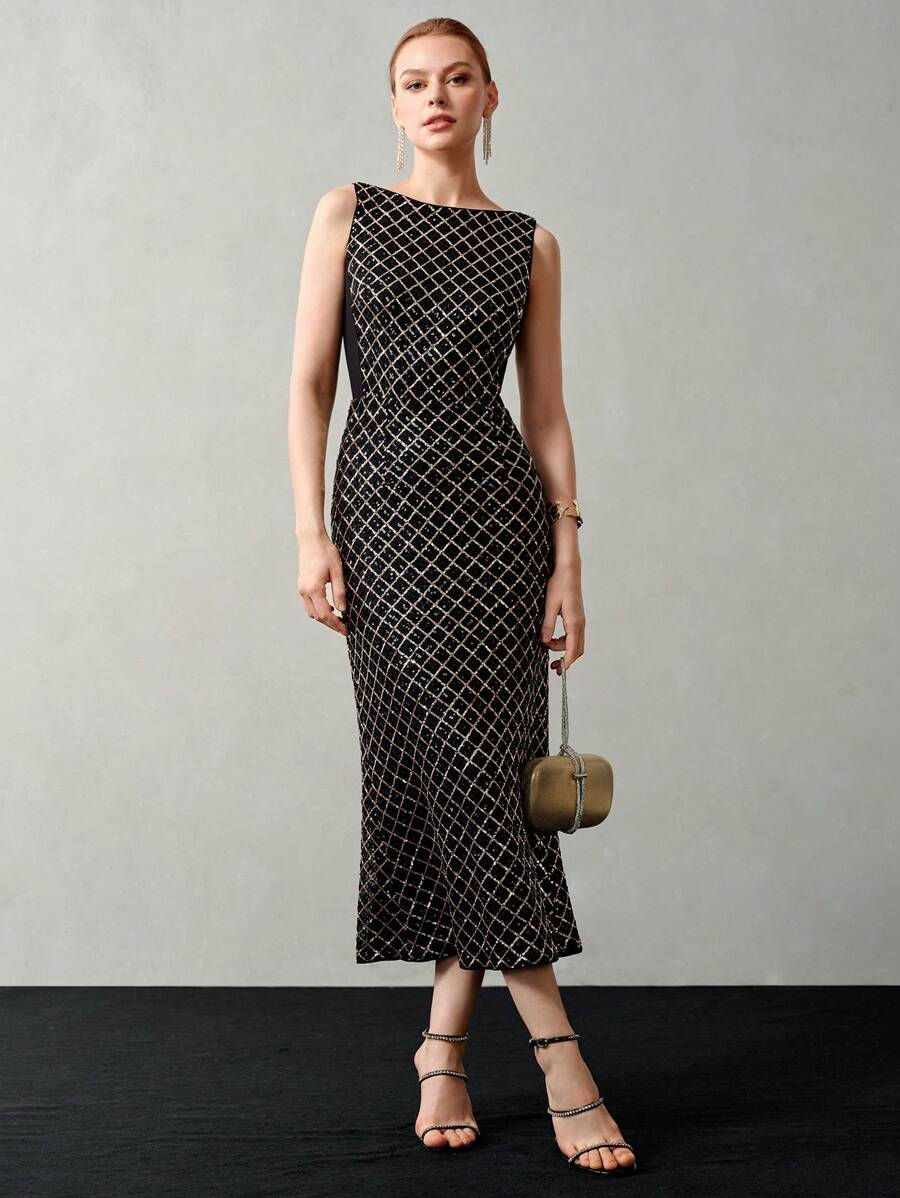 Vestido Midi Feminino Preto com desenhos bordados – Elegante 