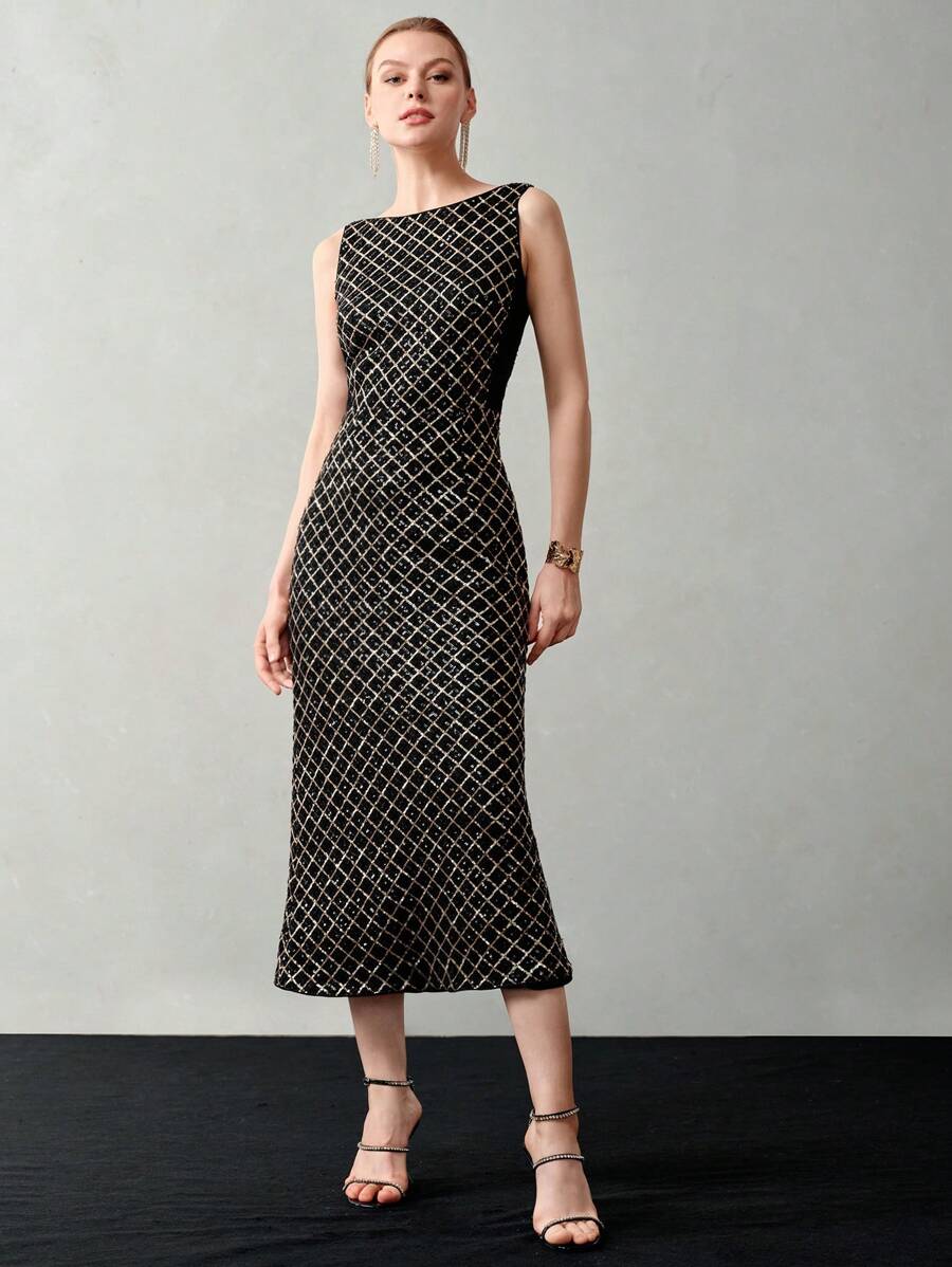 Vestido Midi Feminino Preto com desenhos bordados – Elegante 